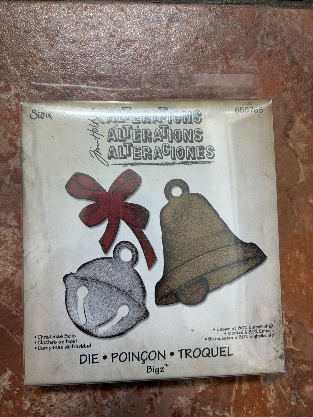 Sizzix Alterations Holiday Bells Die Set – Red Bow & Gold Bell Accents
